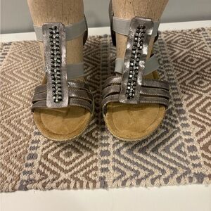 Rieker Silver and Brown Heeled Sandals
